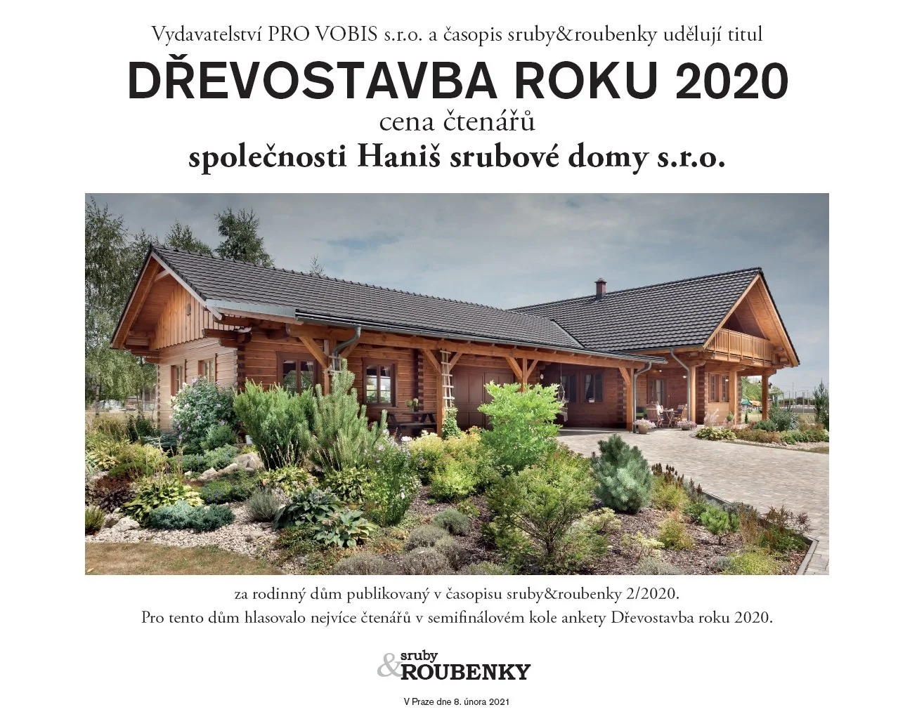 Dřevostavba roku 2020 – Cena čtenářů časopisu sruby&roubenky 2/2020 – vítěz semifinálového kola